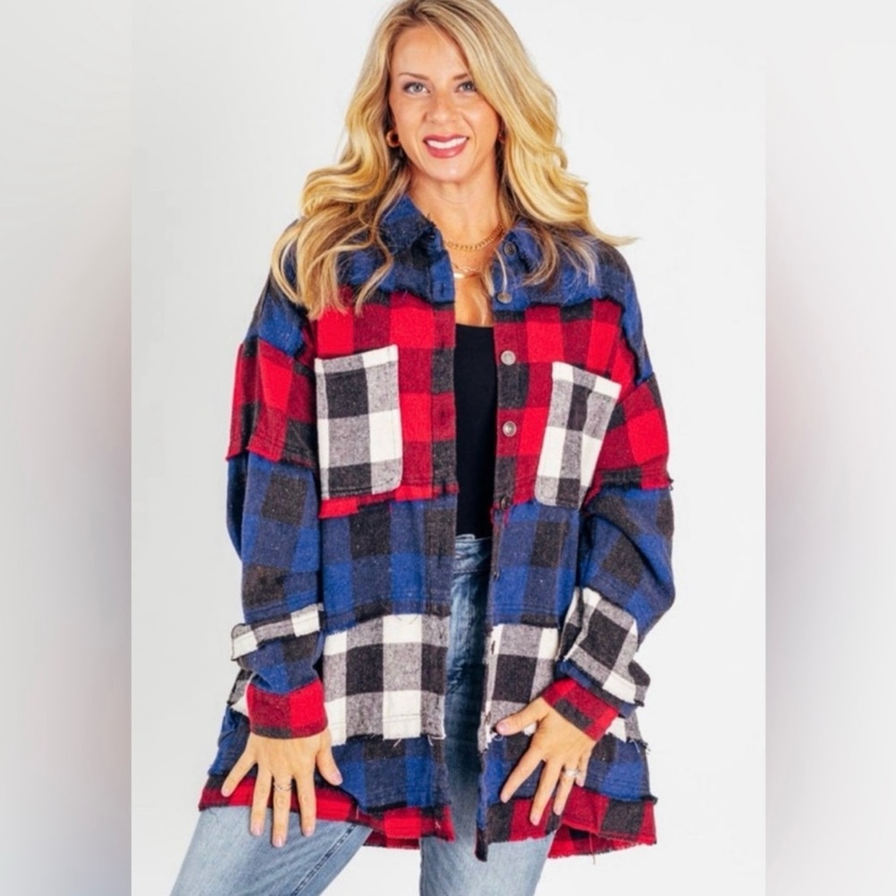 Oli & Hali Oversized Plaid Flannel Shacket Jacket Shirt